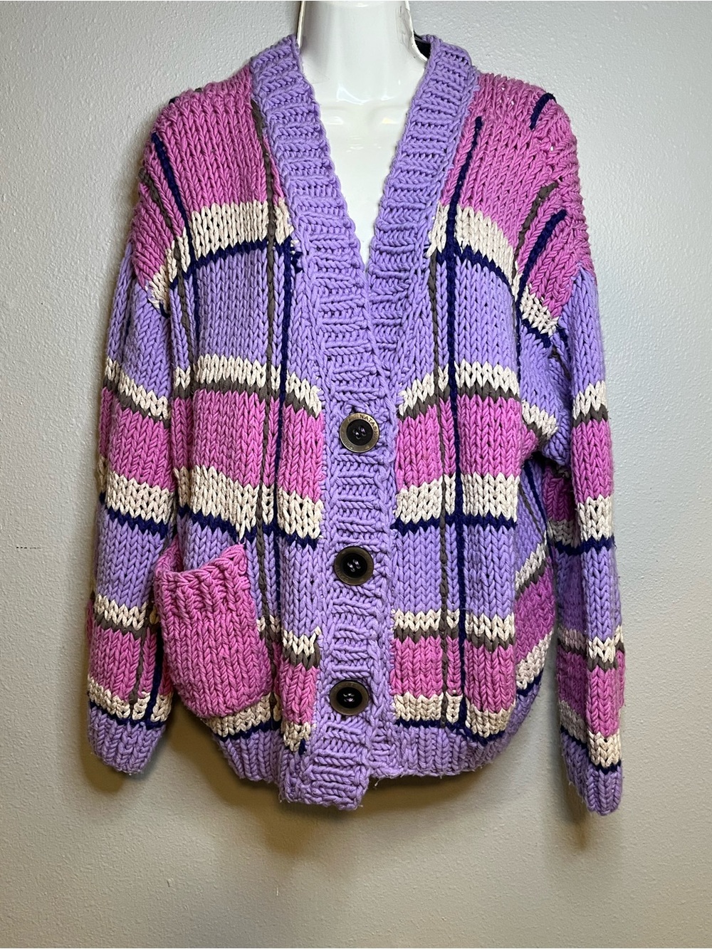 Natasha Zinko Pink and Lavender Striped Oversized Cardigan - Picture 2 of 8